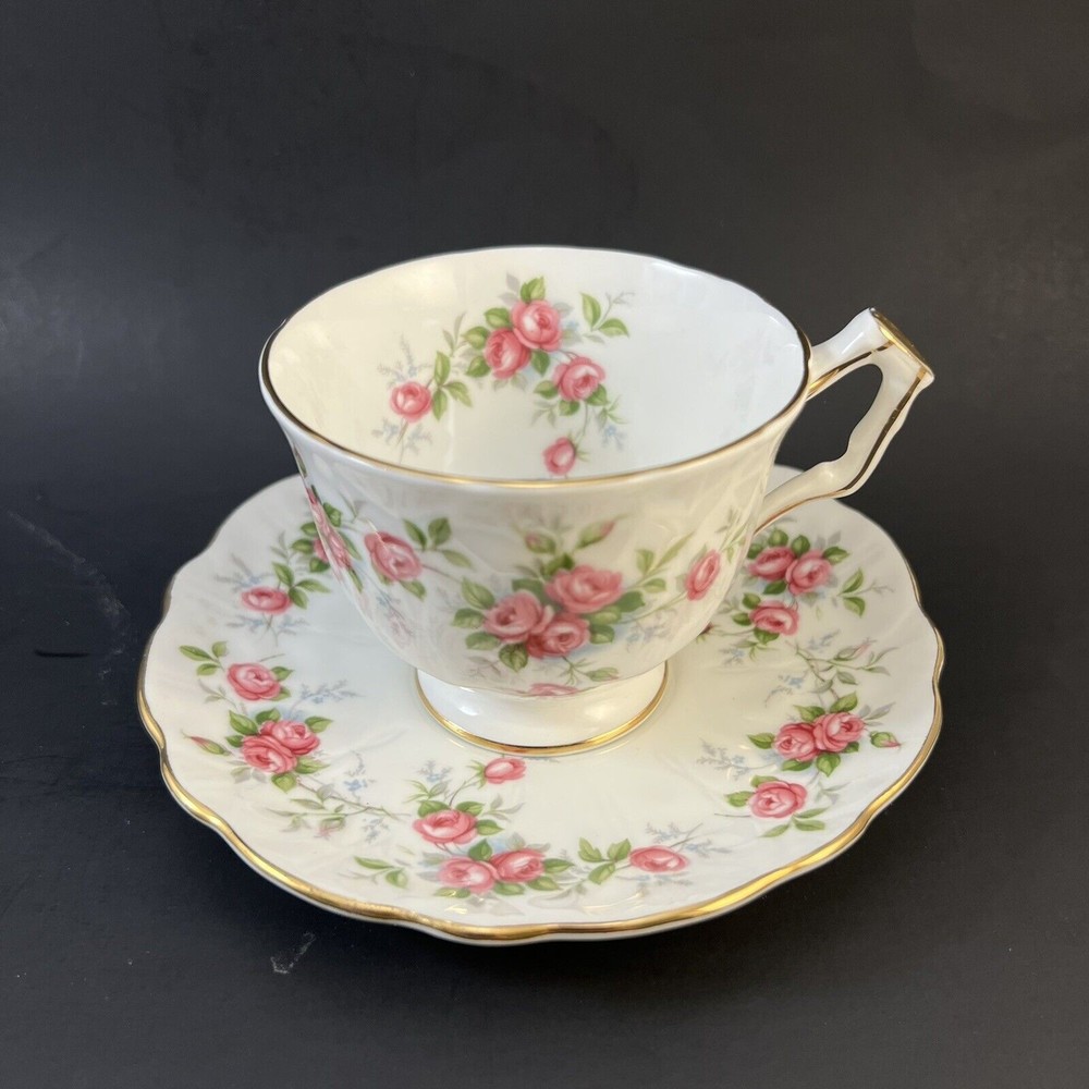 Vintage Aynsley Tea Cup & Saucer Grotto Rose 185 Fine Bone China Made In England
